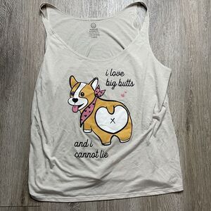 Corgi Dog And Doughnut Lover. I Love Big Butts  Beige Tank Top  Size Large